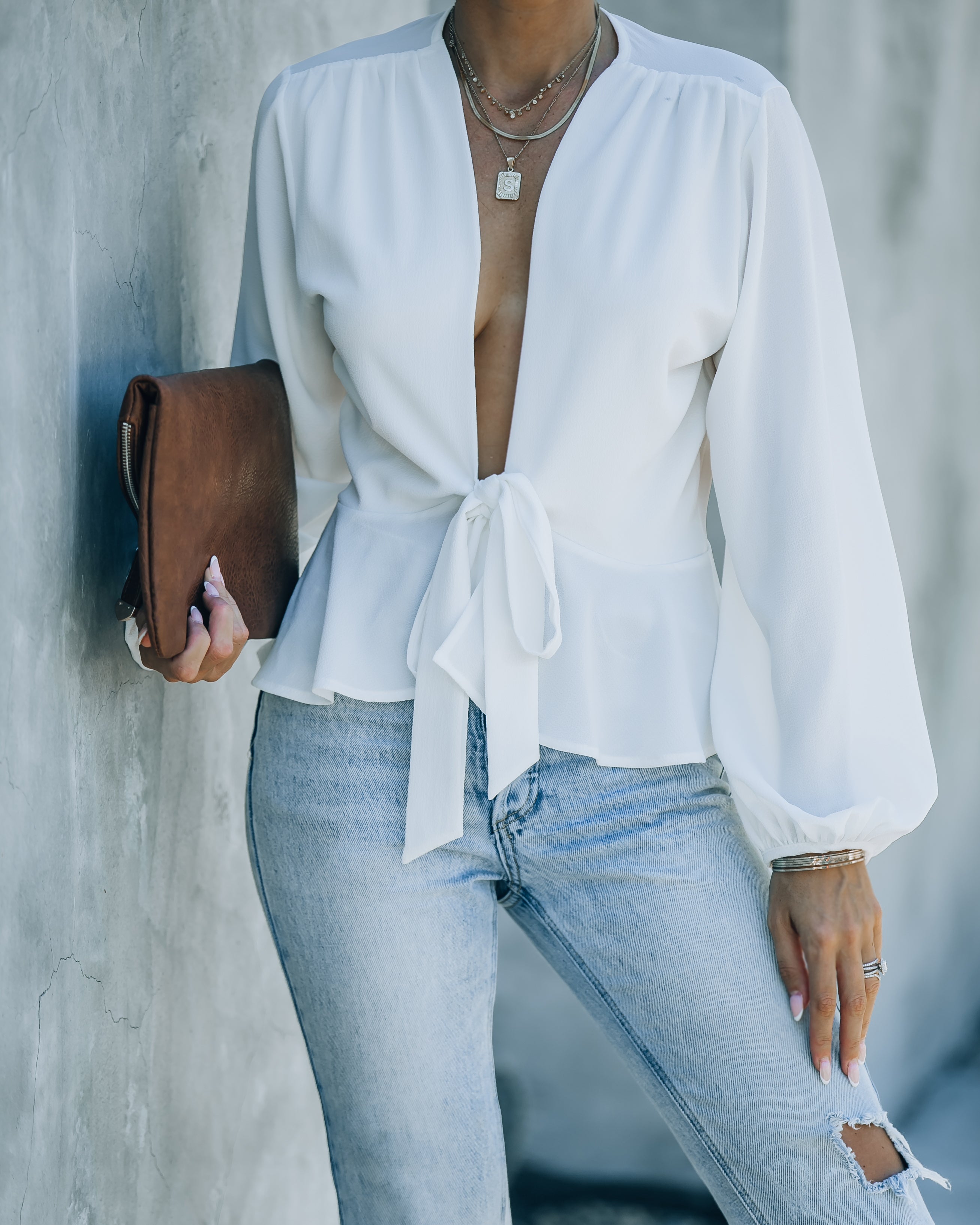 Erica Front Tie Top - White - SALE