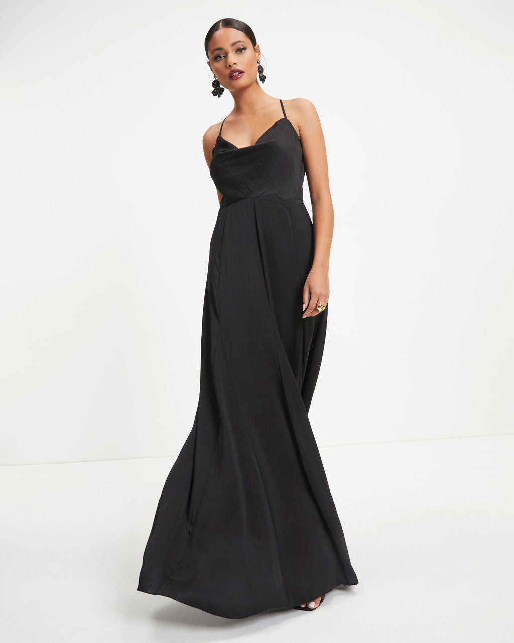 Hey Bella Satin Cowl Neck Maxi Dress - Black - FINAL SALE