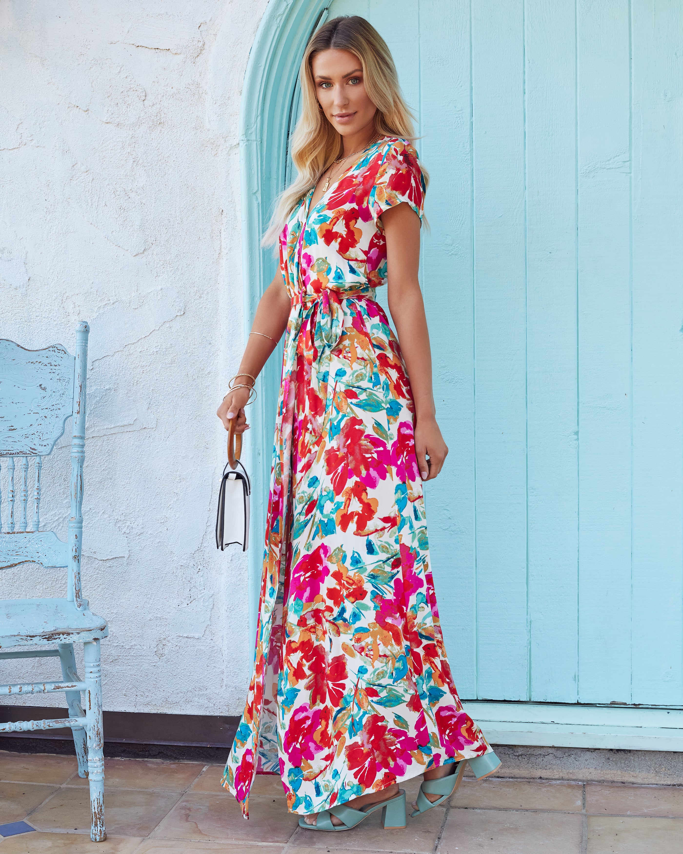 What In Carnation Bardot Wrap Maxi Dress - SALE