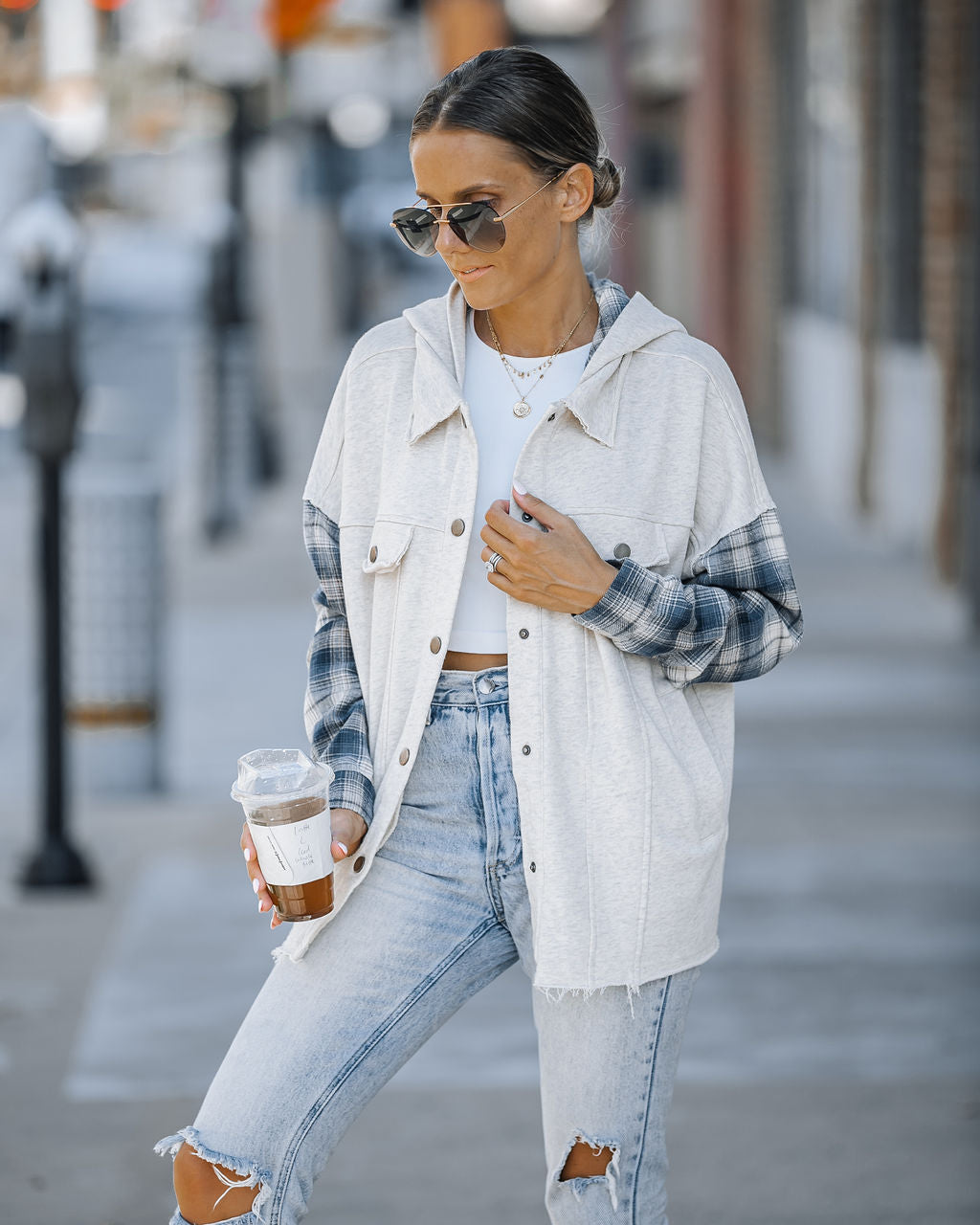 Tearing Up My Heart Plaid Contrast Hooded Jacket