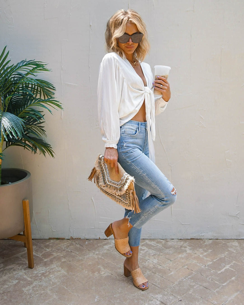 Mancini Tie Front Top - White - FINAL SALE