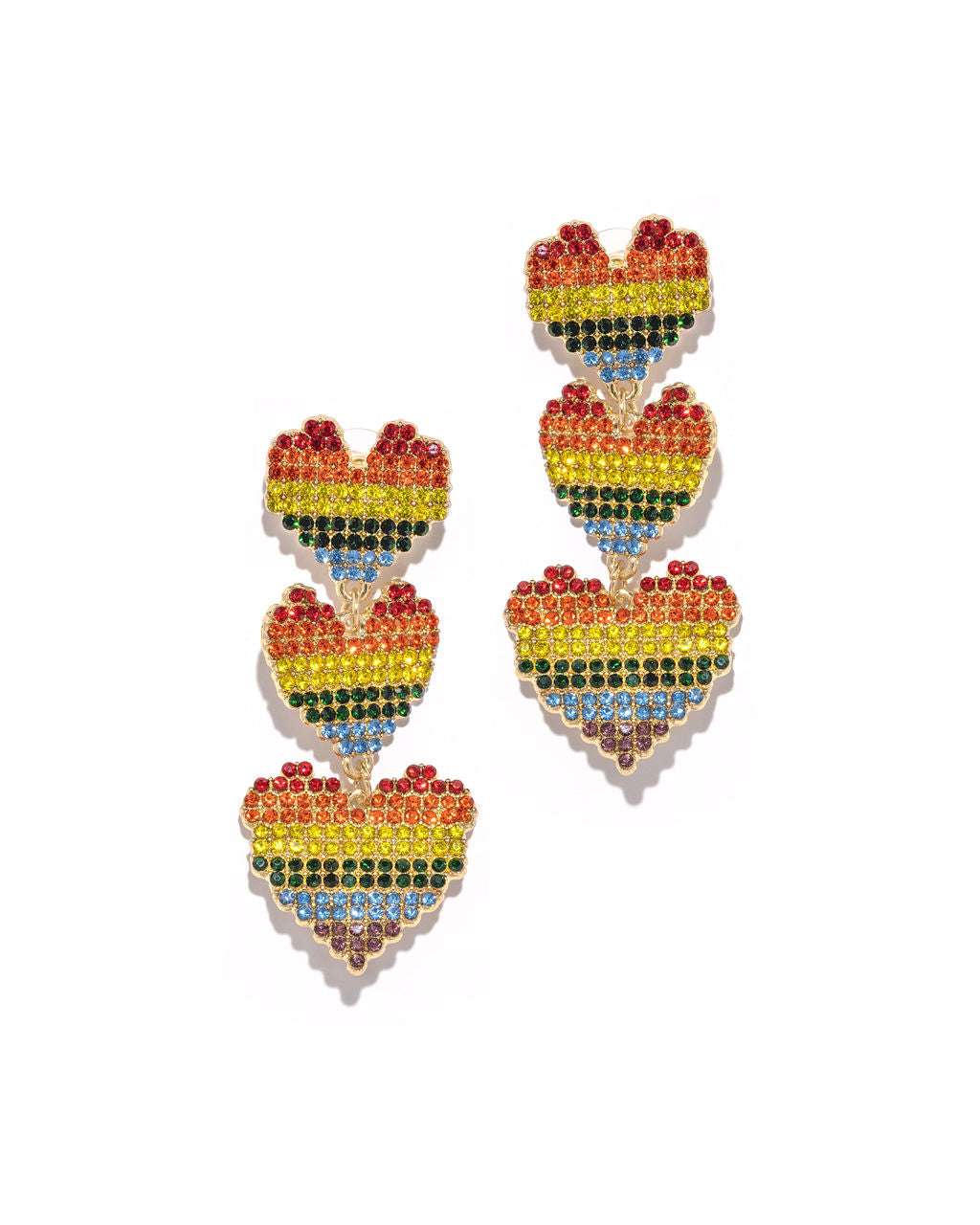 Rainbow Hearts Crystal Drop Earrings - FINAL SALE