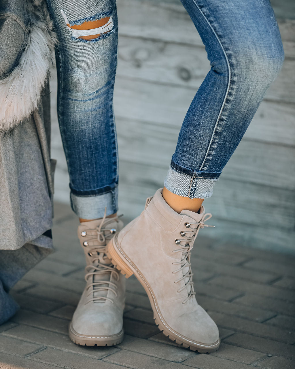 Giselle Faux Suede Lace Up Boot