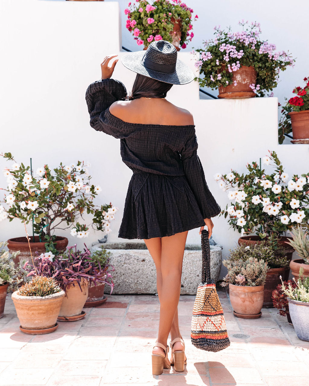 Aflame Cotton Pocketed Off The Shoulder Mini Dress - Black - FINAL SALE