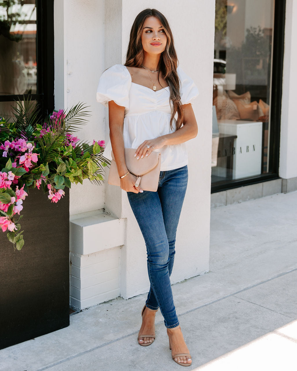 Carley Cotton Puff Sleeve Peplum Top - White - FINAL SALE