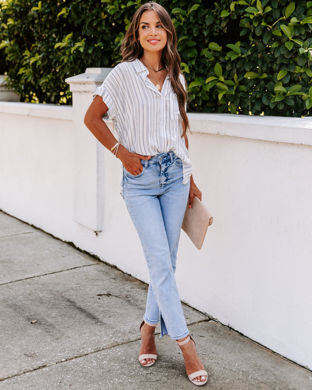 Chandon Metallic Striped Button Down Top - FINAL SALE