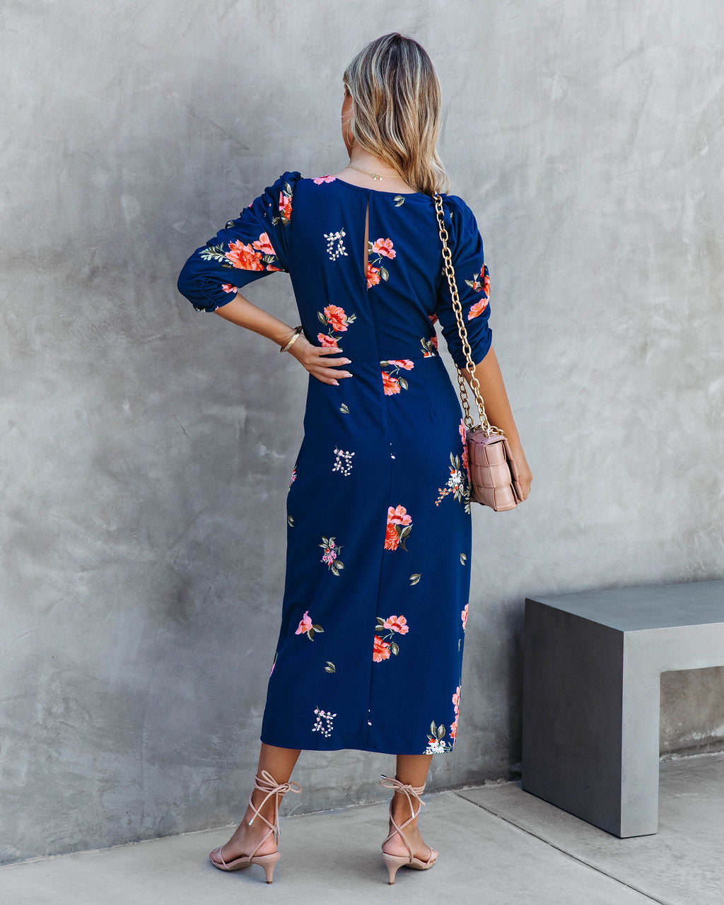 Life Is Peachy Floral Ruched Puff Sleeve Midi Dress - FINAL SALE