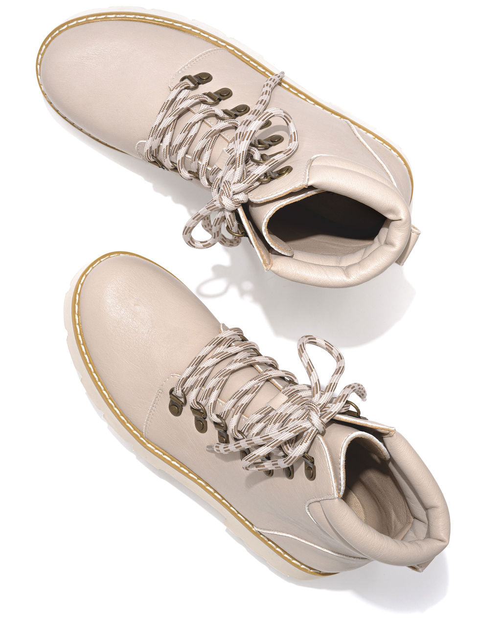 Kinsley Faux Leather Lace Up Boot - Beige