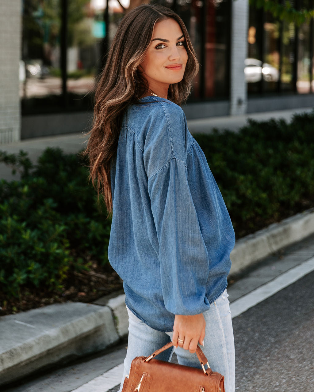 Blue Crew Chambray Henley Tencel Top - SALE
