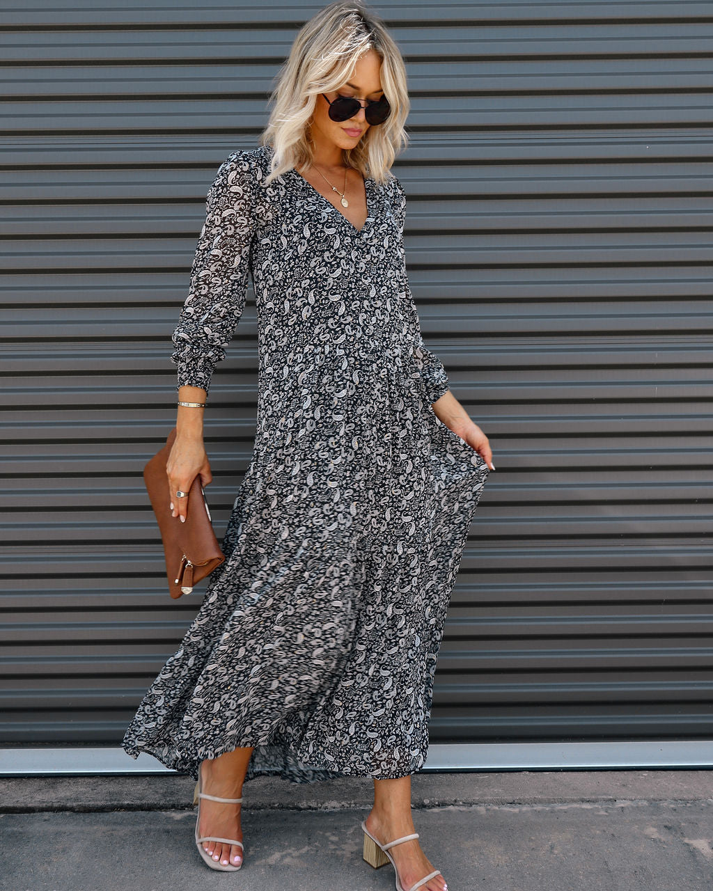 Valery Paisley Tiered Chiffon Maxi Dress