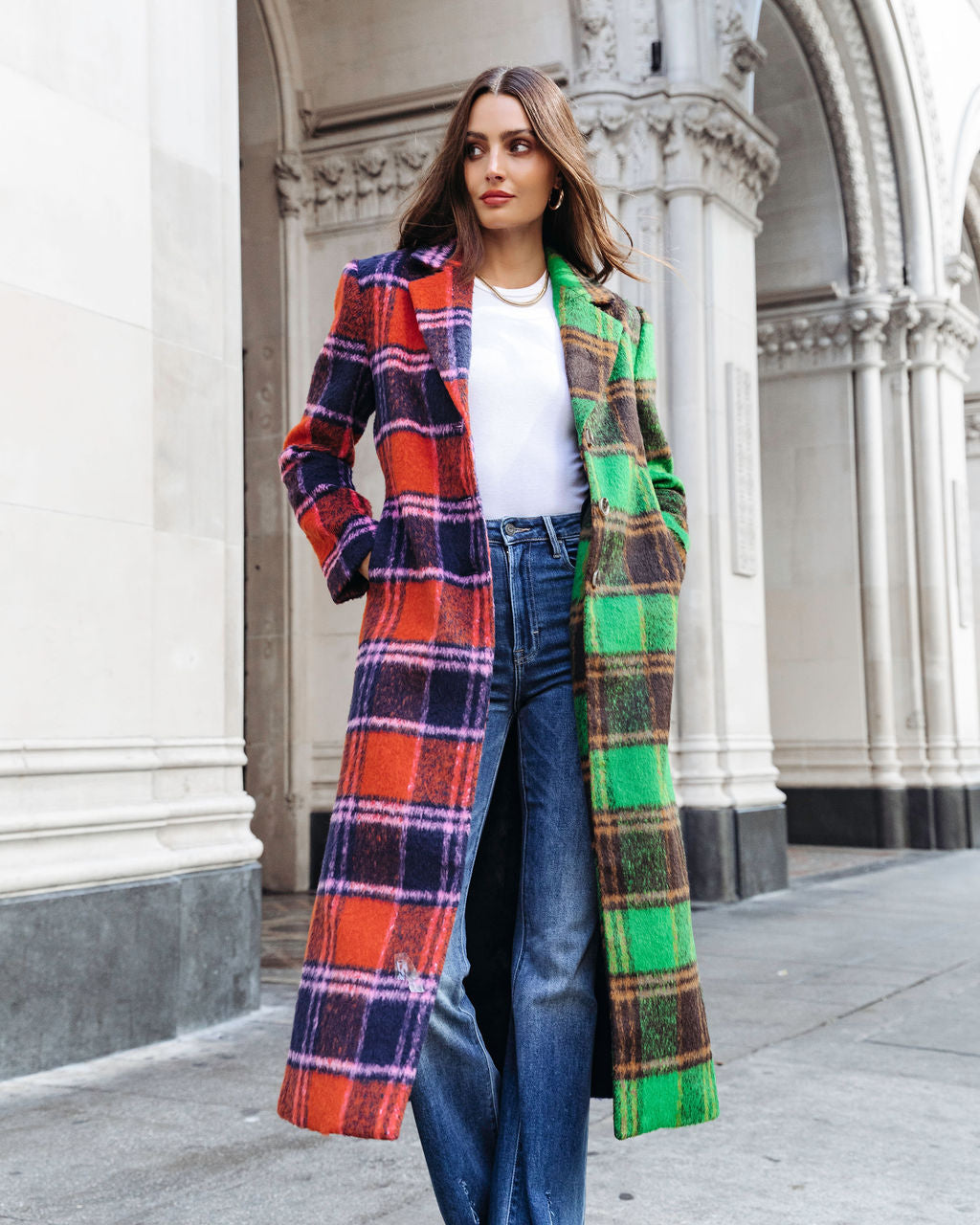 Different Pathways Pocketed Plaid Coat