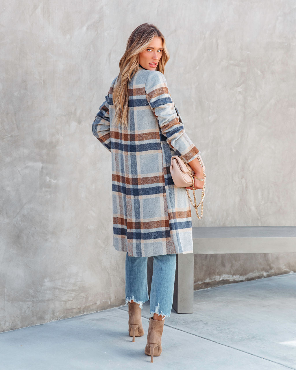Brisk Rain Strolls Pocketed Plaid Coat