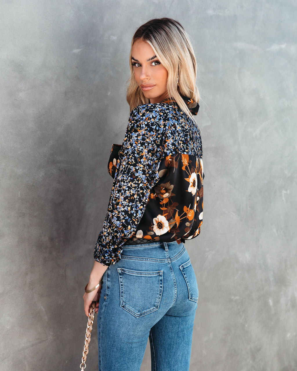 October Botanicals Satin Floral Button Down Top