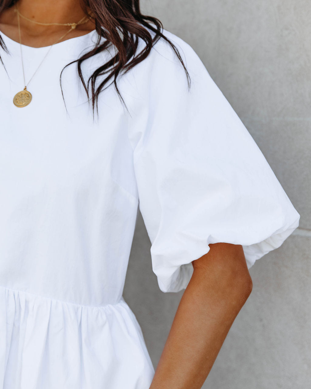 Dodie Cotton Pocketed Puff Sleeve Babydoll Dress - White - FINAL SALE