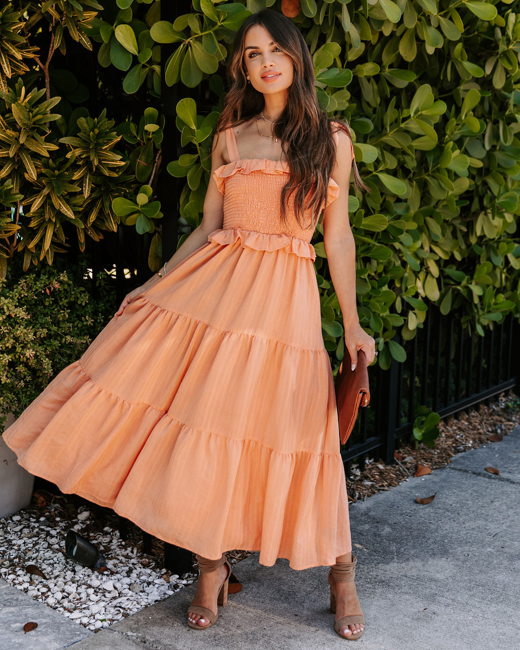 Lilibeth Smocked Tiered Midi Dress - Peach - FINAL SALE