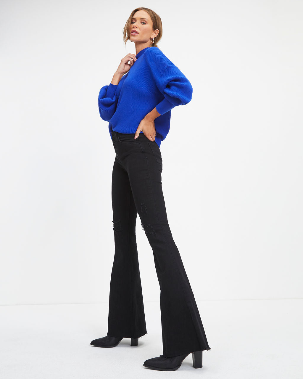 Russ Mock Neck Ribbed Sweater - Cobalt