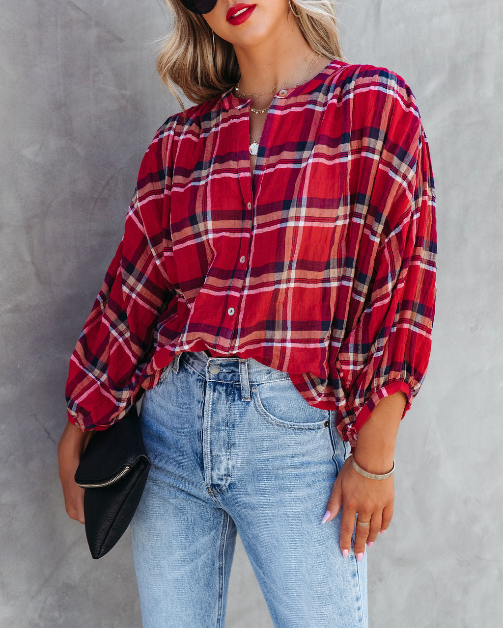 Applecrest Plaid Cotton Button Up Top - SALE