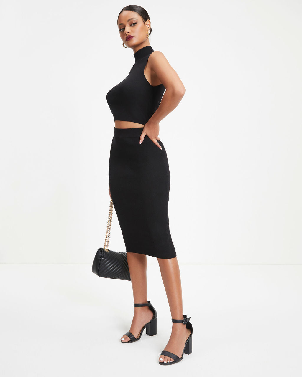Garcia Knit Mock Neck Crop Top - Black