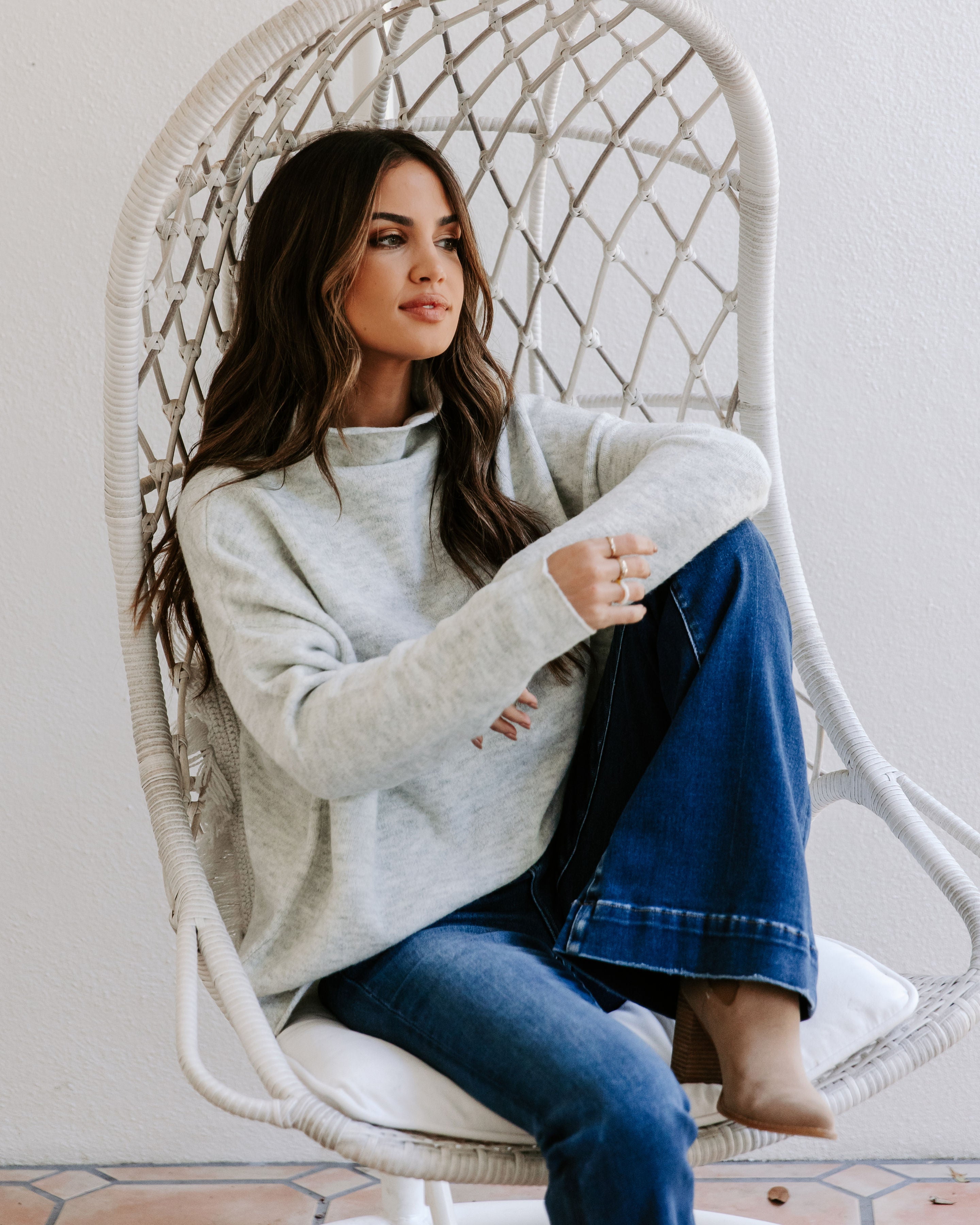 Cozy Fall Breeze Mock Knit Pullover Sweater - Heather Grey