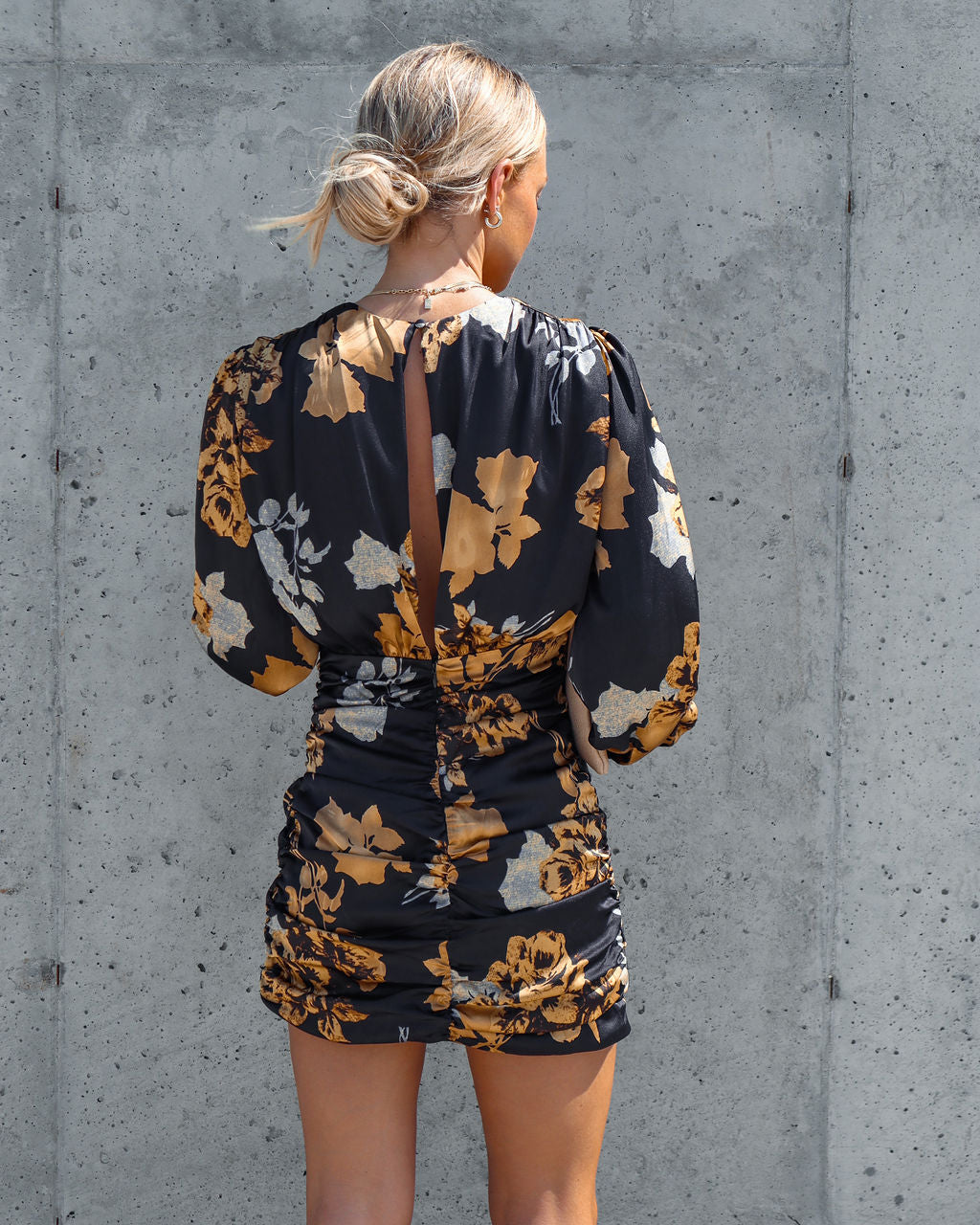 Magnificent One Floral Satin Drape Mini Dress