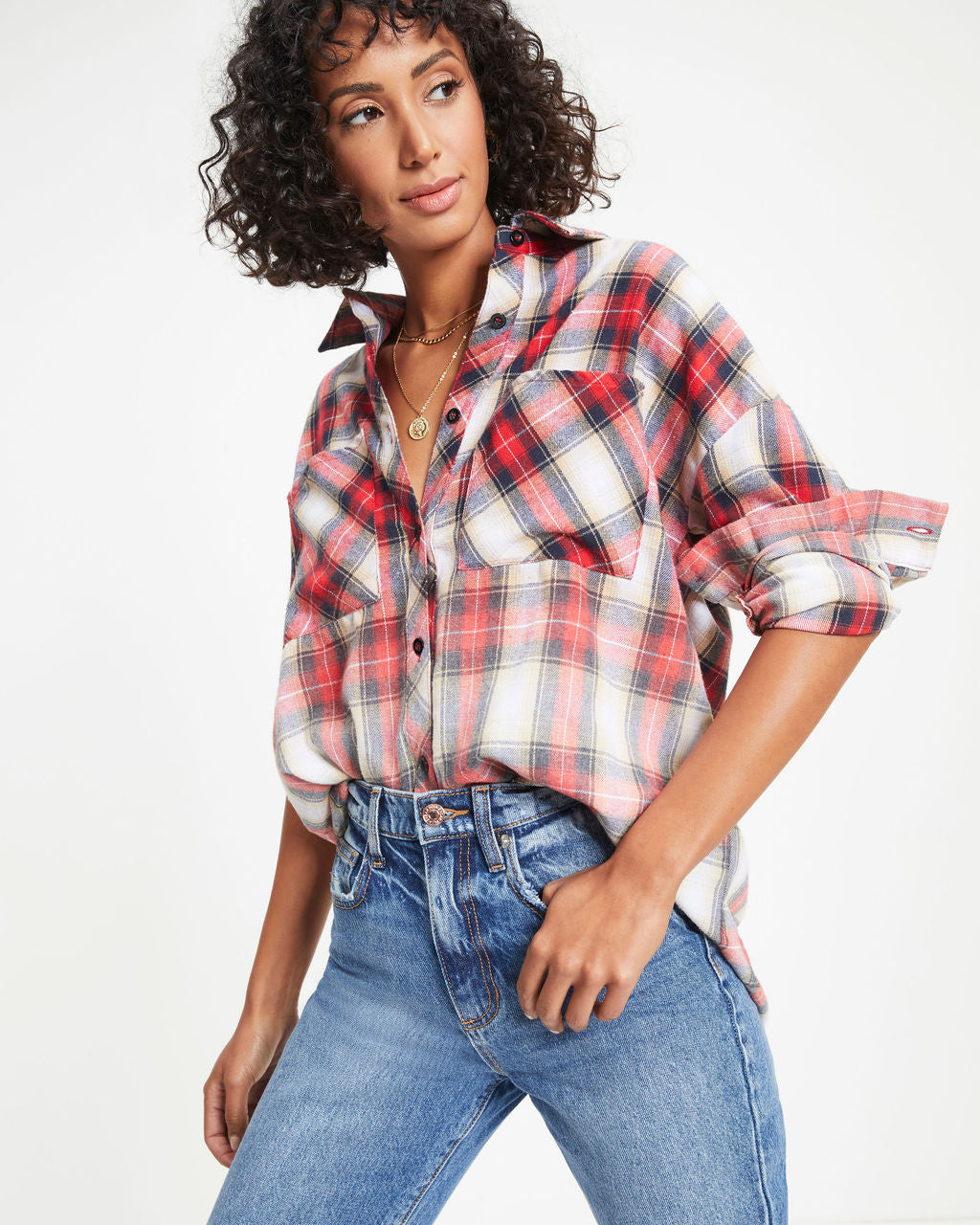 New Beginnings Plaid Gradient Button Down Top