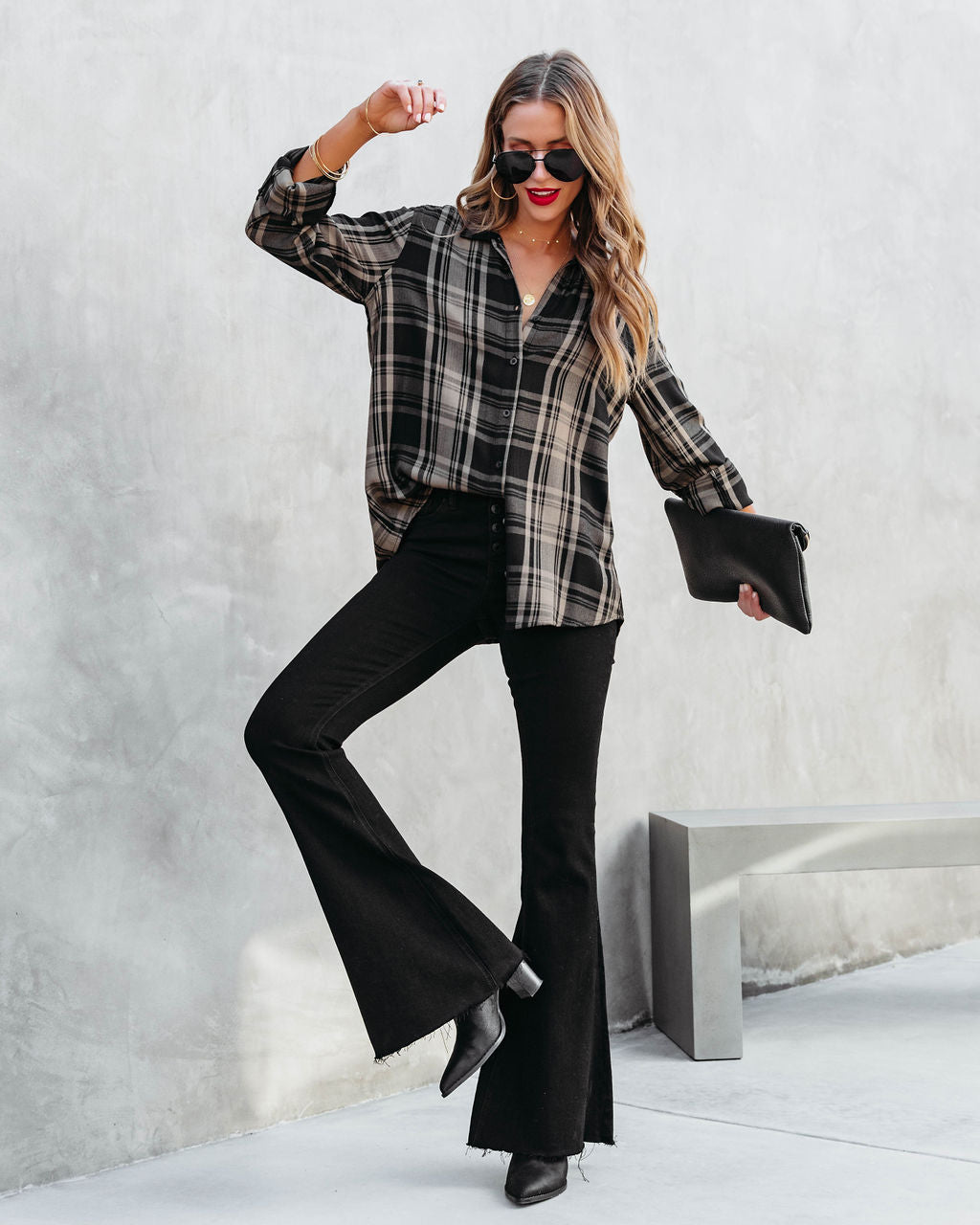 Seattle Plaid Button Down Top