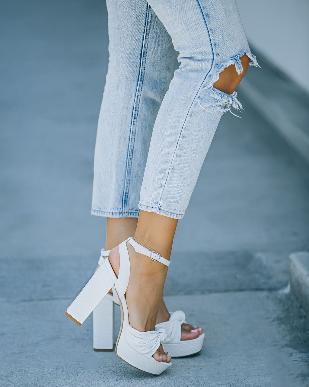 Poppy Heeled Python Platform Sandal - White - FINAL SALE