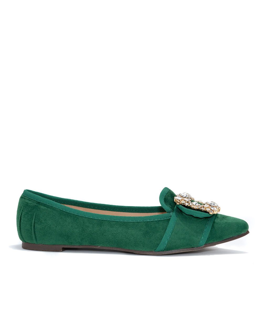 Vanderpump Embellished Faux Suede Flats - Emerald