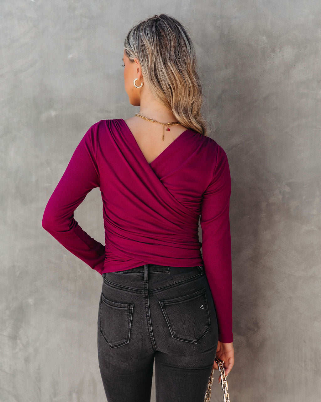 Cece Drape Long Sleeve Top - Berry