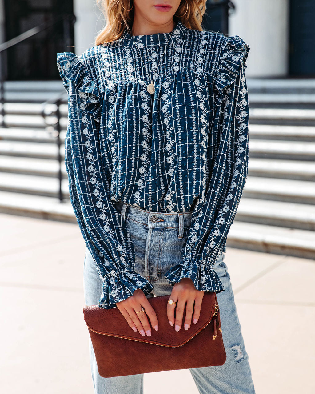 Freya Textured Embroidered Smocked Top - SALE