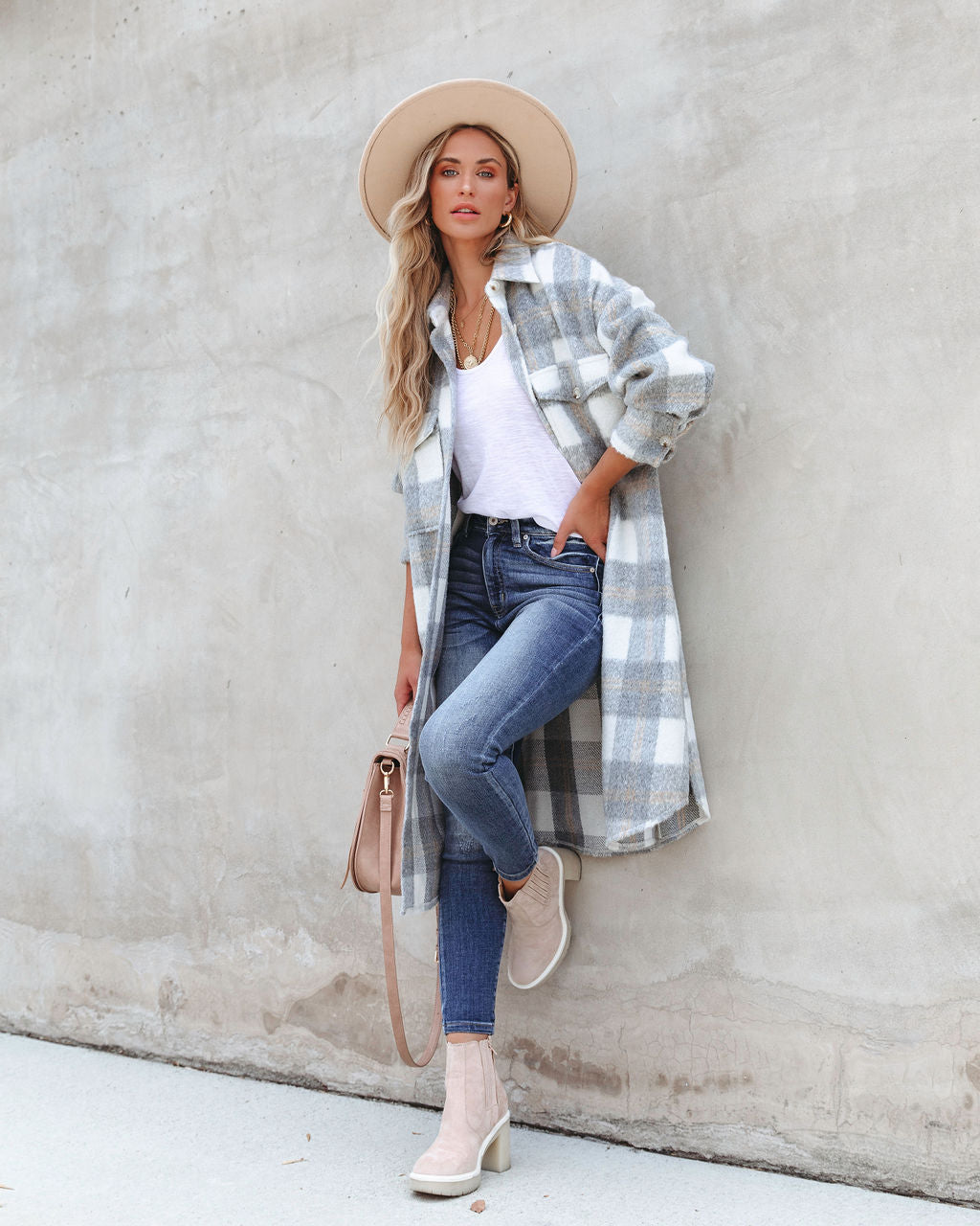 Coffee Shop Strolls Pocketed Plaid Button Down Coat - SALE