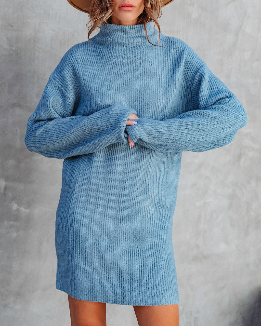 Uptown Girl Mock Neck Sweater Dress - Slate