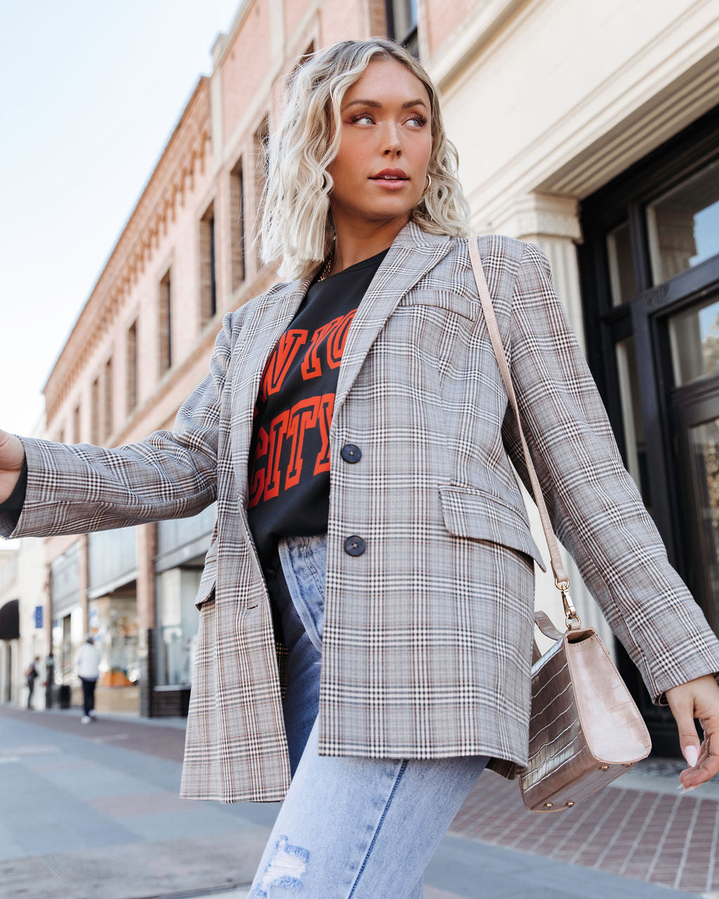 Always The One Plaid Pocketed Blazer