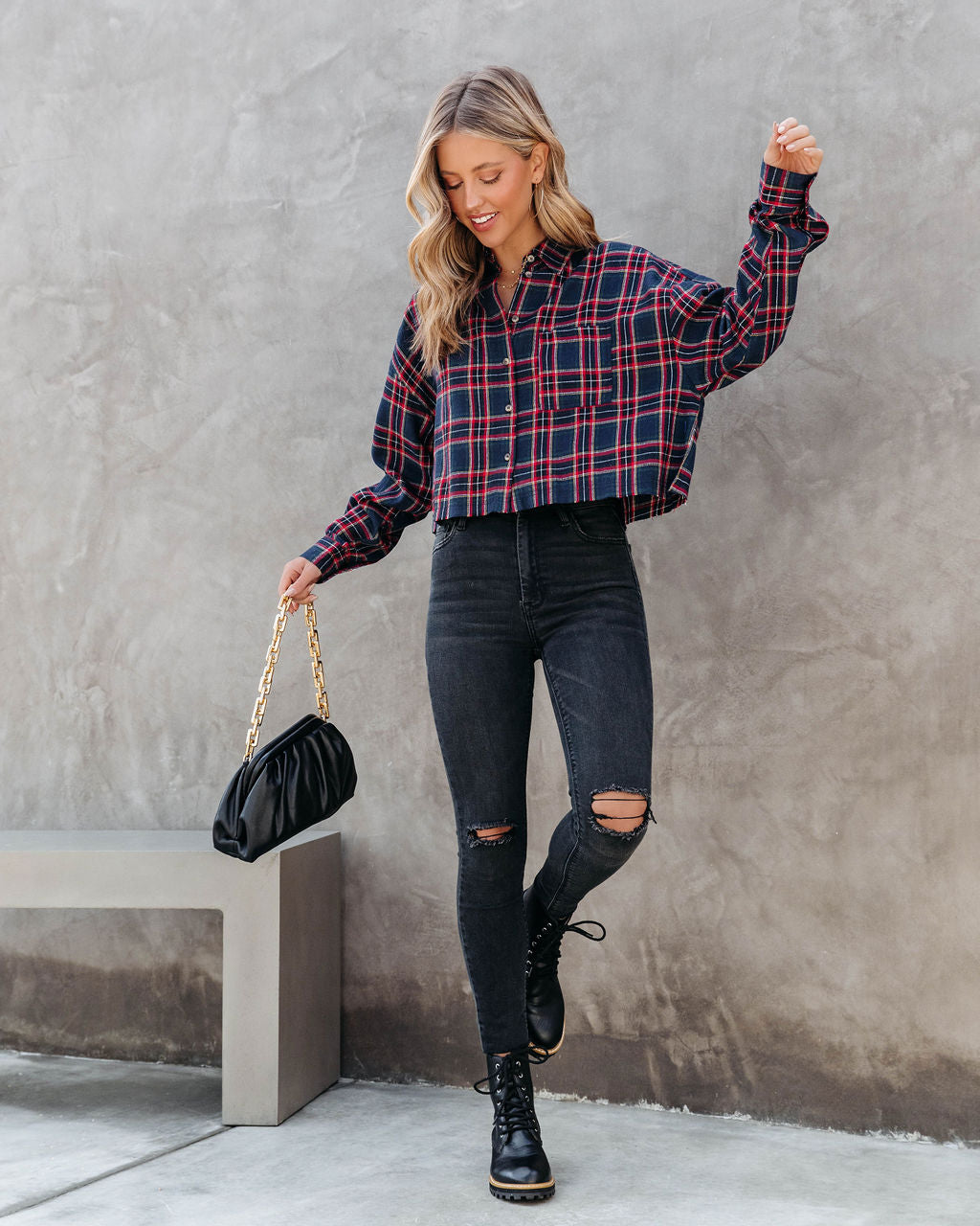Novalynn Plaid Button Down Top
