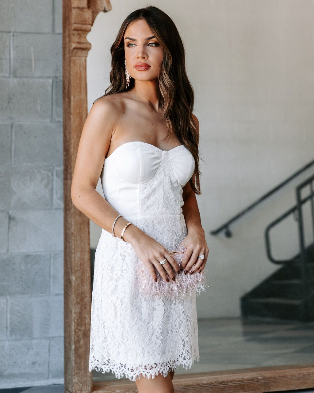 To Be With You Lace Strapless Corset Mini Dress - White