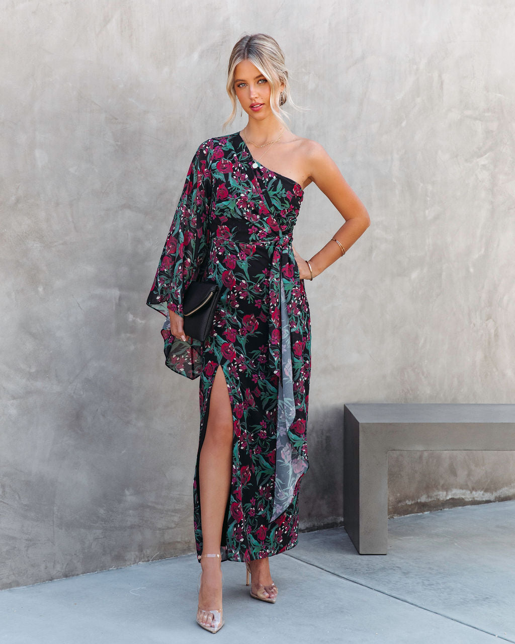 Such A Catch Floral One Shoulder Maxi Dress