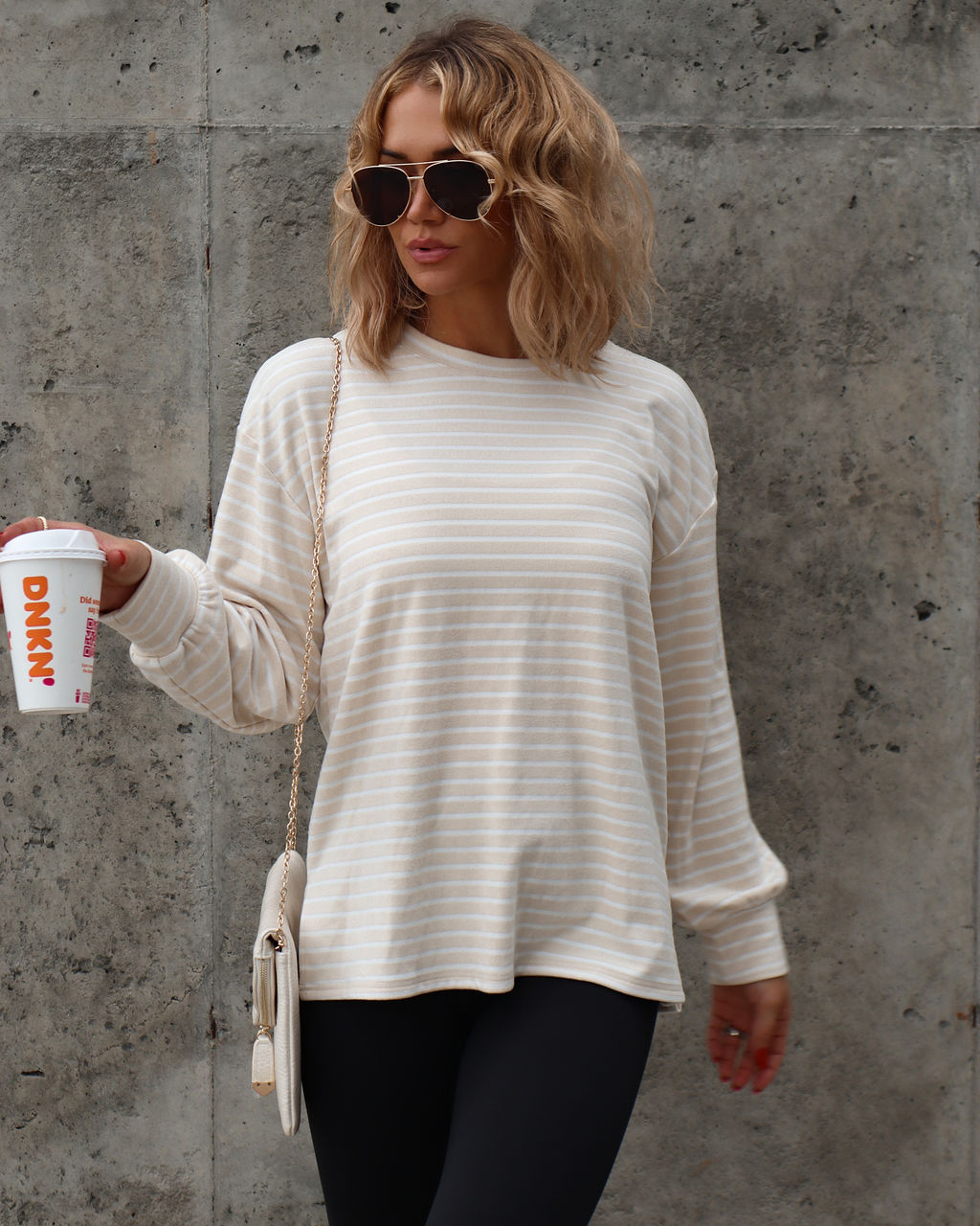 Boulder Stripe Long Sleeve Top - Beige