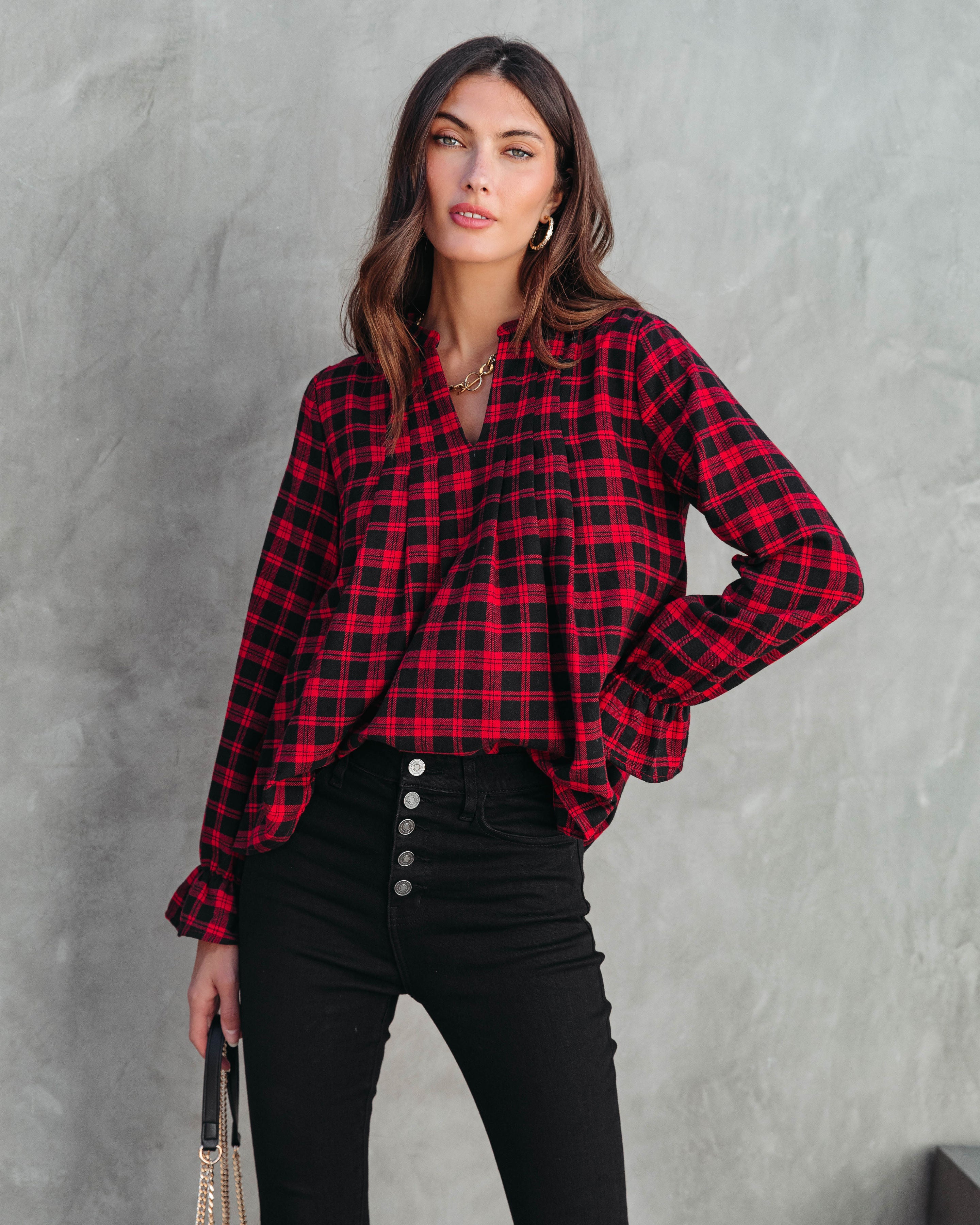 Noel Plaid Long Sleeve Top