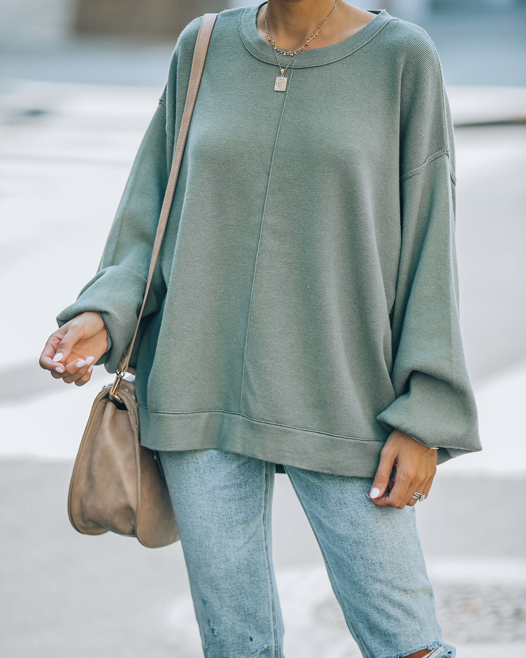 Running Errands Knit Oversized Pullover Sweater - Olive - SALE