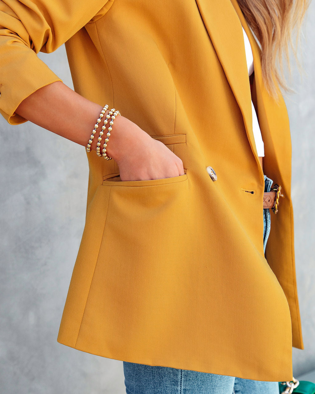 Angelita Pocketed Blazer - Mustard