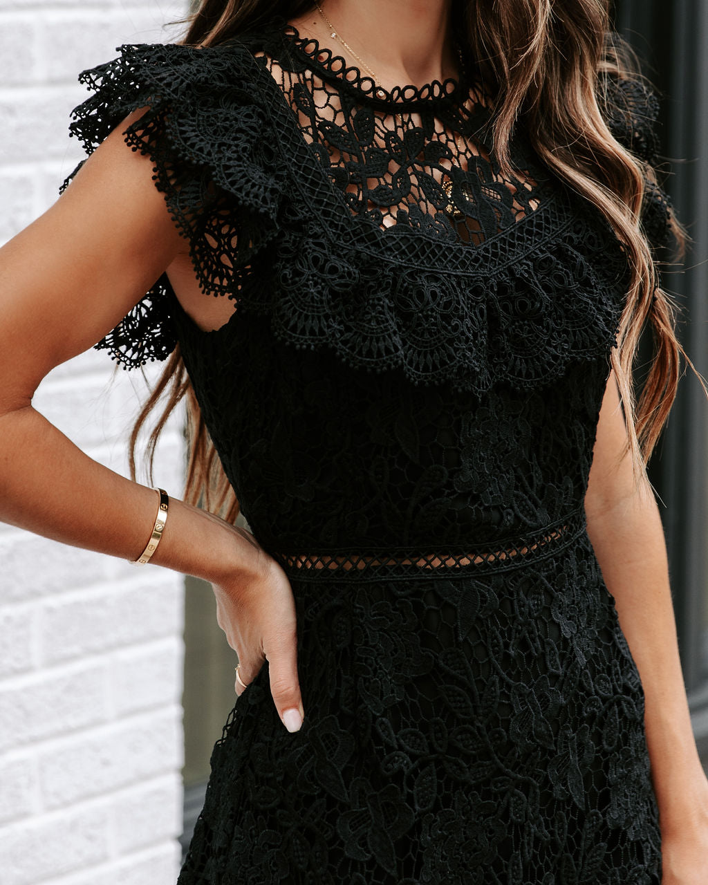 Hidden Treasures Crochet Mini Dress - Black