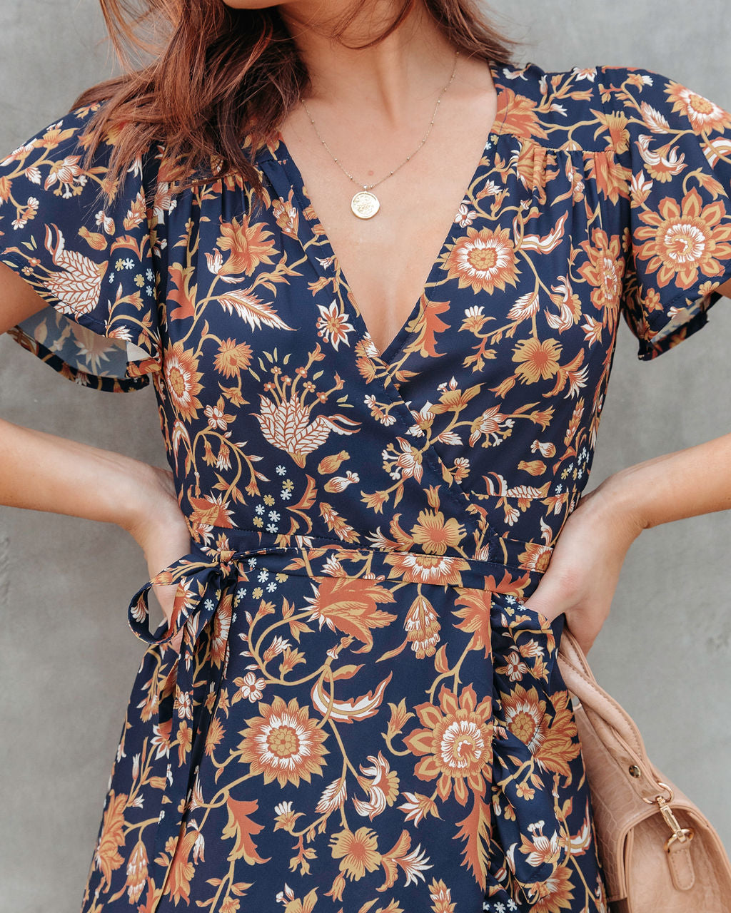 Find The Sunshine Floral Wrap Midi Dress