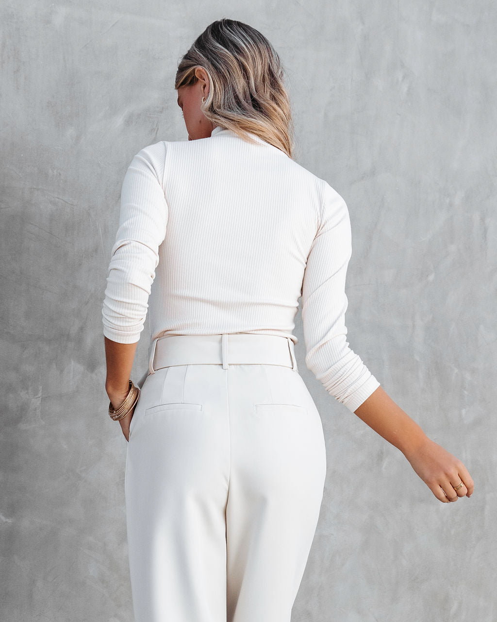 Never Average Mock Neck Ribbed Long Sleeve Top - Oatmeal