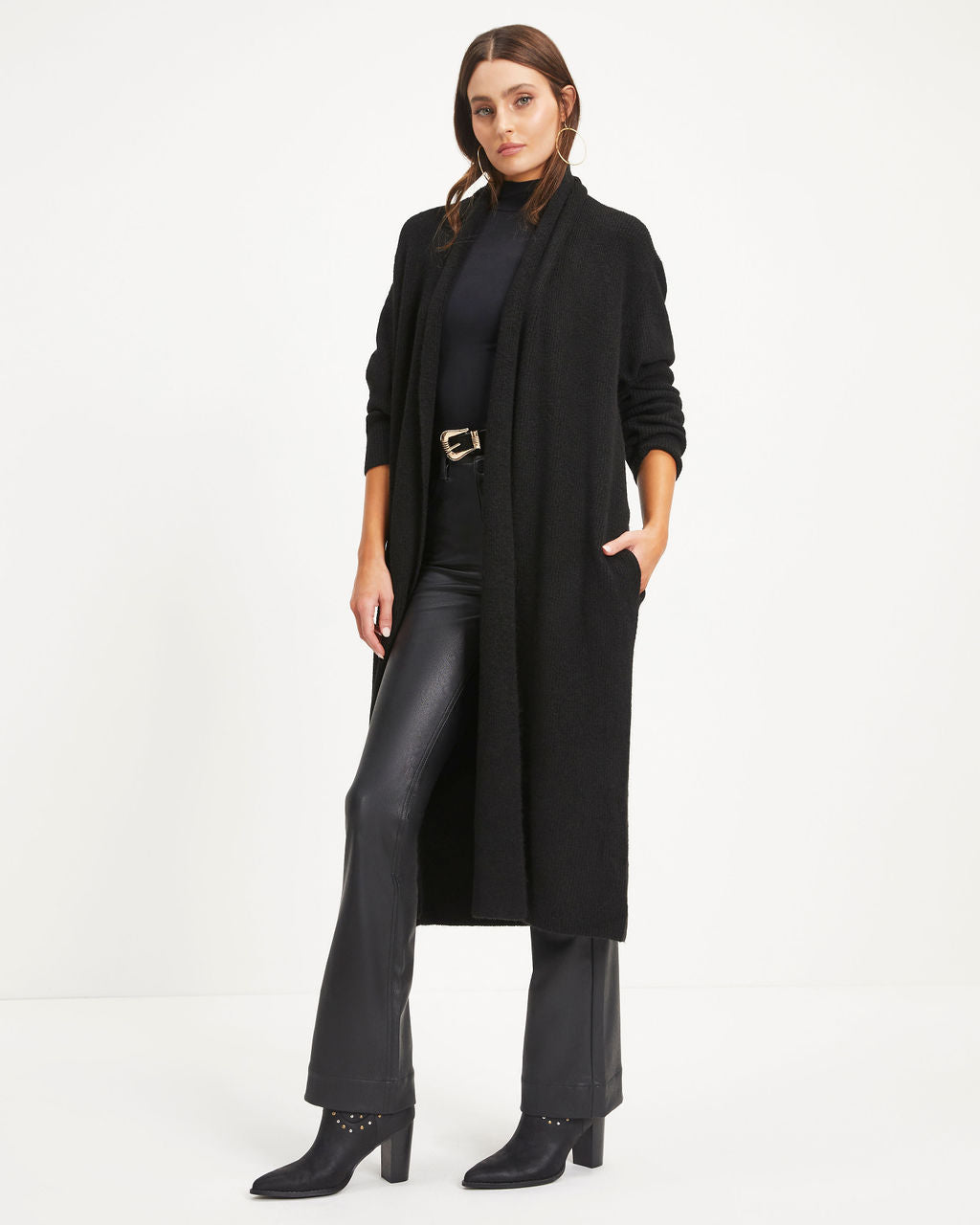 Lana Pocketed Duster Cardigan - Black