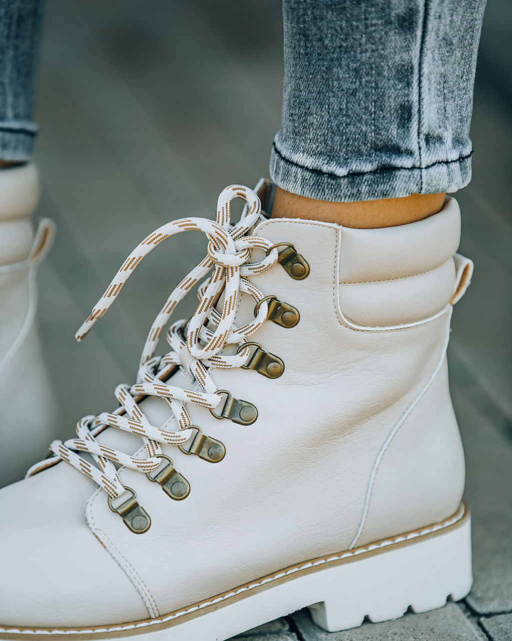 Kinsley Faux Leather Lace Up Boot - Beige