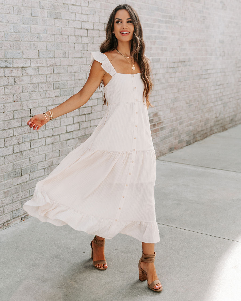 Cana Tiered Textured Midi Dress - Cream