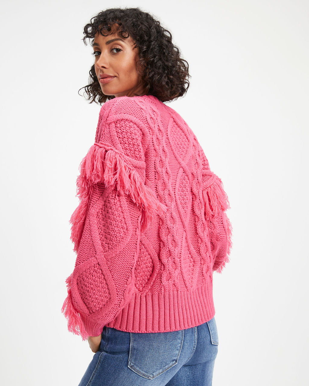 Sun Goes Down Cable Knit Fringe Pullover Sweater - Magenta - FINAL SALE