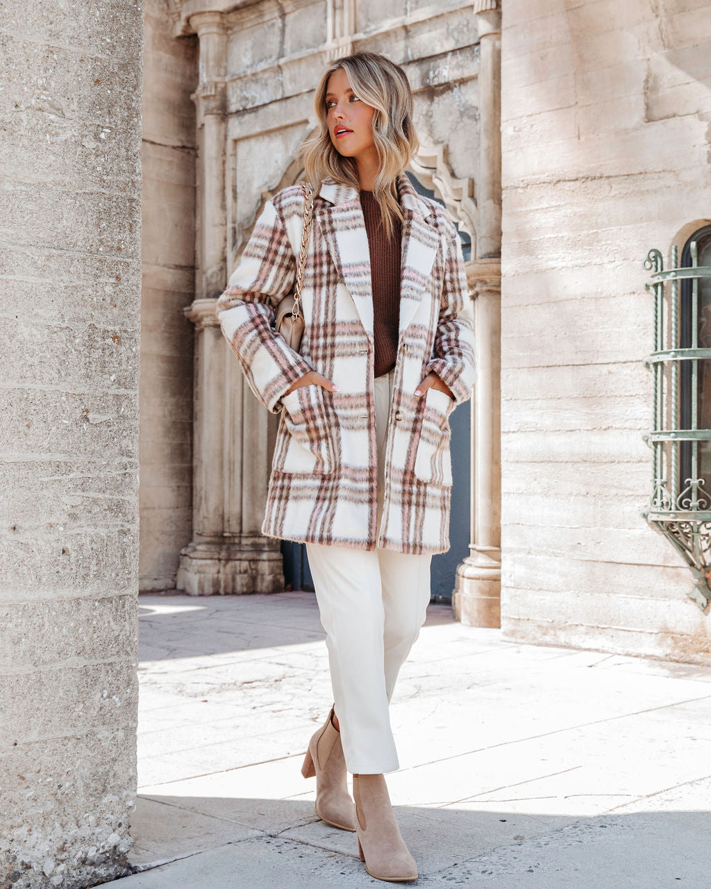 Mind Your Business Pocketed Plaid Coat