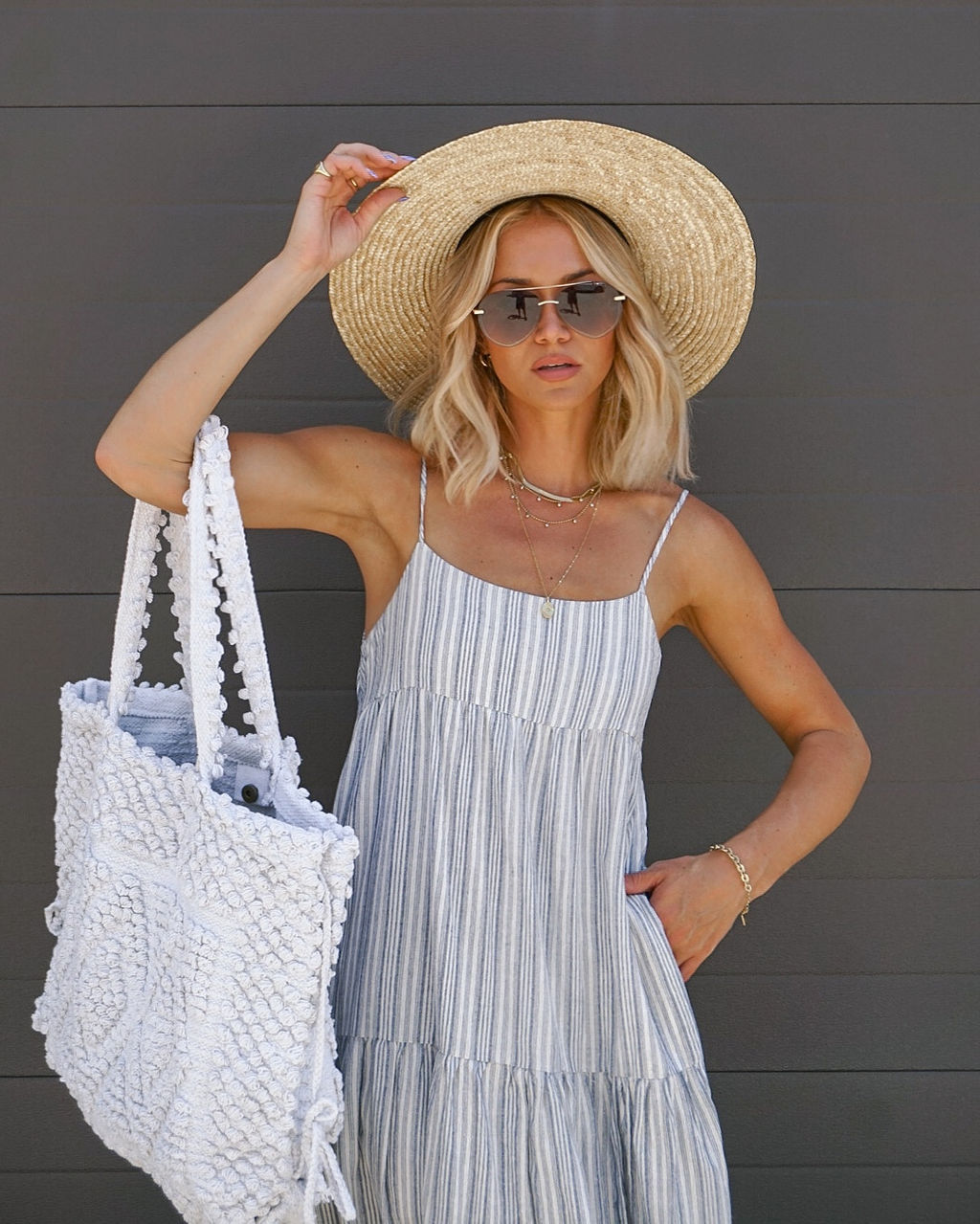 Ovledo Cotton Striped Tiered Midi Dress - FINAL SALE