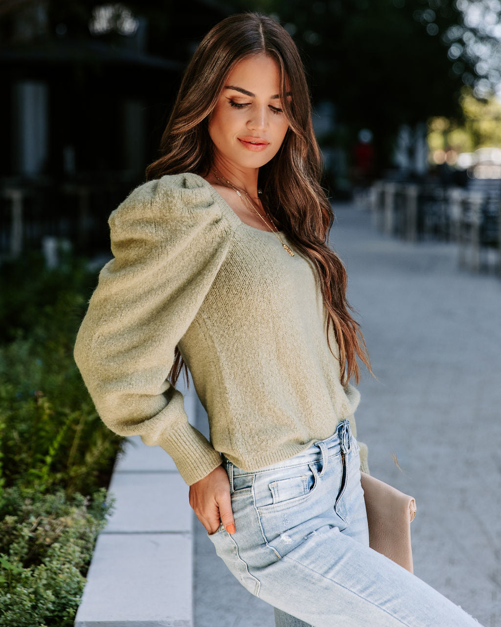 Arianna Knit Puff Sleeve Sweater - Sage
